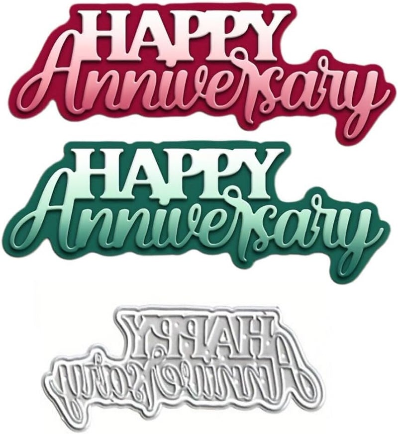 LZBRDY Happy Anniversary Die-Cuts, Carbon Steel Metal Cutting Dies for DIY Scrapbooking & Card Making, DIY Craft Die-Cuts for Anniversary Albums & Greeting Cards - Image 1